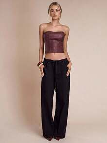 SHEIN BAE Áo Bandeau ôm sát màu trơn thời trang gợi cảm dành cho nữ - Màu Khaki - Xem 6