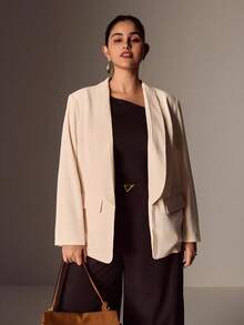 Juhart Plus Size Tall Women's Blazer Jacket, Versatile For Commuting And Casual Wear Winter Fall Autumn - Apricot - View 4