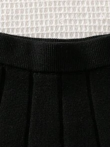 SHEIN Playful Pals Young Girls' Sweet Madeline Black-White Sweater Sets - Tweed Style With 3D Bows, Cardigan + Skirt Two Pieces,Suitable For Autumn/Winter Fall