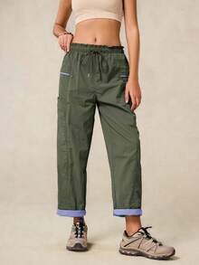 OutZeal 女士运动裤，适合露营、徒步等夏季活动，防水轻便，撞色设计，带侧袋 - 軍綠色 - 查看 11