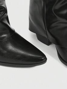 CUCCOO SZL Women's Shark Boots, New Slouchy Mid-Calf Boots, Wedge Heel, Loose Wrinkled Shaft, Fashionable Tall Boots - Black - View 4