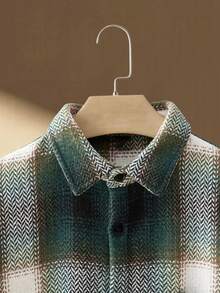 Manfinity NXTstreet 男士休闲长袖格子外套，绿色，Old Money，秋季，冬季 - 綠色 - 查看 3