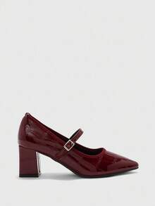 CUCCOO BIZCHIC Sepatu hak tinggi runcing dengan desain gesper untuk wanita, cocok untuk pemakaian sehari-hari. - Burgundy - View 2