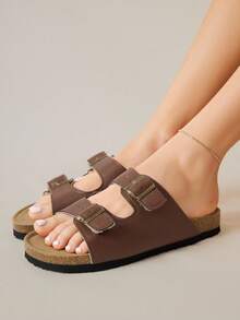 Solecia Women's Buckle Design Casual Thick Sole Flat Sandals - Brown - View 9