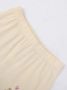 Sparklyn 青少年休闲百搭通勤日常运动蝴蝶图案黑色圆领短袖T恤+打底裤套装 - 杏色 - 查看 7