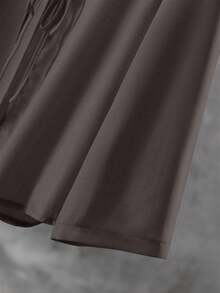 Linhara Plus Size Solid Color Casual Tie-Up Top And Wide Leg Pants 2 Pieces Set - Rust Brown - View 5