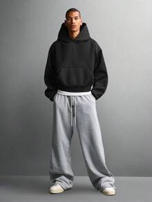 SUMWON Ultra Wide Leg Baggy Sweatpants Fall Winter Cozy Fleece Loungewear Pants Relaxed Fit Elastic Waist Drawstring Streetwear Bottom Plain - Grey - View 2