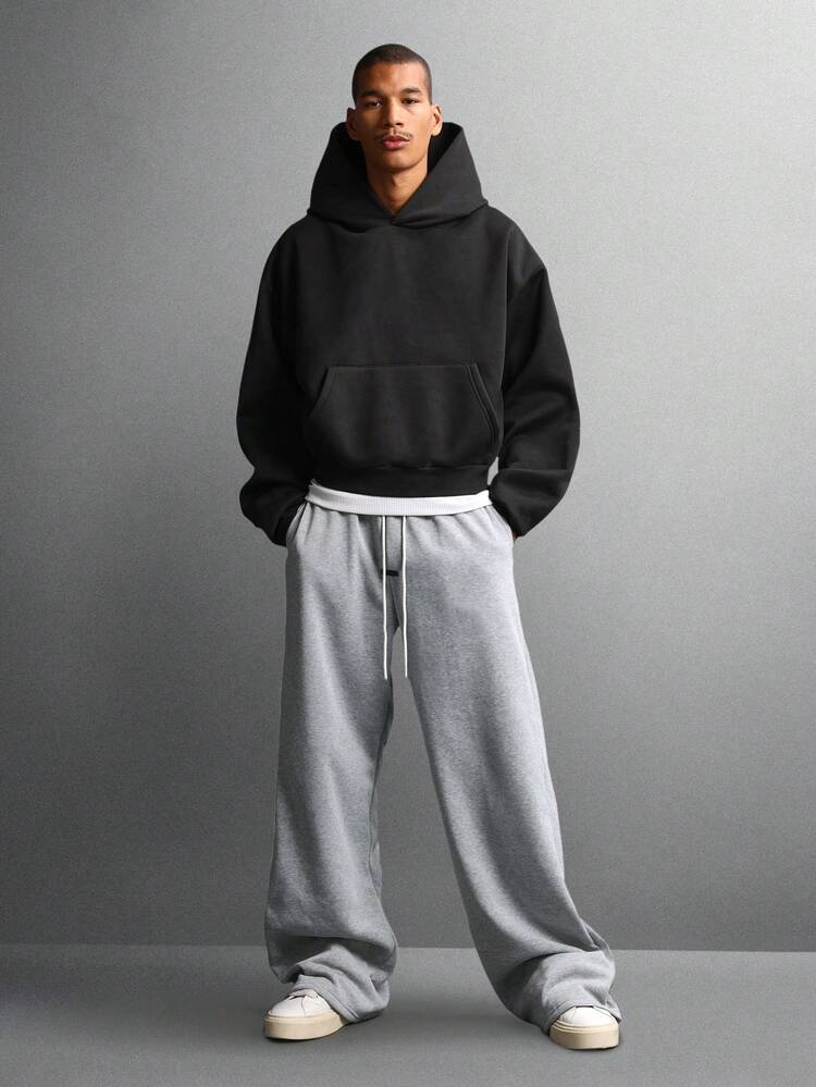 Wide Leg Fleece Sweatpants With Elastic Waistband