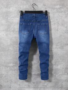 SHEIN Jeans skinny gris délavé et déchiré pour garçon préadolescent avec poches obliques, pour les vêtements de garçon au printemps et en été