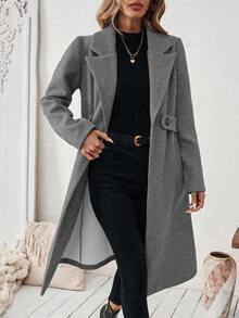 EMERY ROSE Winter Coat Fashionable & Versatile Notched Collar Belted Overcoat, Autumn/Winter Clothes For University Fall Cloth For Women