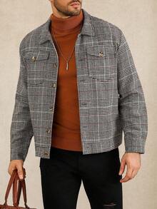 Manfinity Homme Manfinity 男士长袖灰色格子大衣，适合万圣节、圣诞节、日常街头穿搭、约会和办公室休闲场合，也是周年纪念日送给男友/丈夫的完美礼物，秋冬季必备。 - 彩色 - 查看 4
