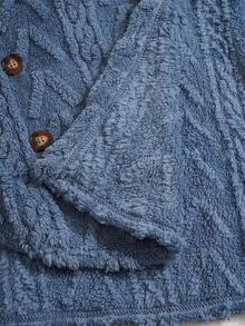Rusticease Textured Plush Warm Comfortable Button Decorated Hooded Plus Size Jacket ,Spring - Blue - View 8