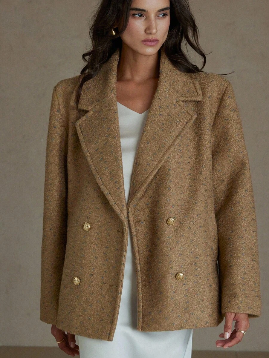 GENKIRA Abrigo suelto de mujer con solapa, diseño elegante y sofisticado, con decoración de botones y tela de lana con lunares de colores - Multicolor - Ver 1