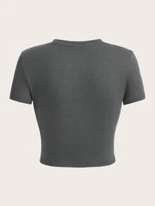 Slaydiva LA Casual Hand Gesture Letter Print Crew Neck Short Sleeve Cropped Fitted Women T-Shirt, Suitable For Summer