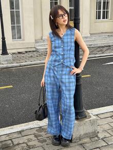 SHEIN Teen Girls Sleeveless Vest And Casual Pants Set