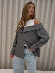 MUSERA Áo sơ mi dáng rộng, nhiều lớp, hở vai, cài cúc, dễ thương, sang trọng, gợi cảm, phong cách đường phố, mùa thu, đi chơi đêm, dự tiệc, thanh lịch, kỳ nghỉ, mùa xuân, hè. - Xám - Xem 5