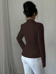 Elenzga Women's Pink Fitted Shirt With Faux Pockets And Collar - Coffee Brown - View 2