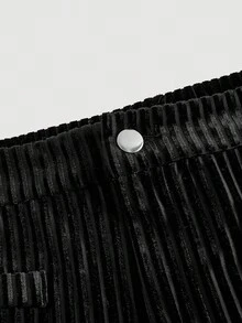 SHEIN MOD Women's Fashion Casual Striped Print Straight Leg Pants,Autumn/Winter,Halloween ,Christmas Party ,New Year Women's ,Thanksgiving,Casual For Women ,Black Velvet Pants,Casual Pants,Zip Up - Black - View 5