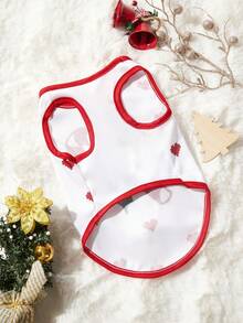 PETSIN 1pc Pet Christmas White Candy Cane & Heart Shaped Printed Dog Vest
