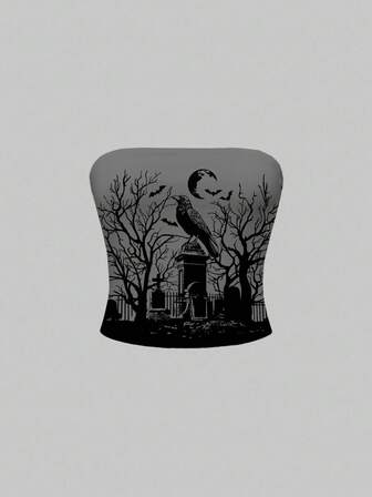 Grunge Punk Top court gothique, mystérieux et sexy pour femmes, thème Halloween, noir et gris