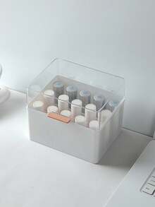 Madebyblanc 1pc 15 Compartment Lipstick Storage Box Desktop Cosmetics Organizer Net Celebrity Skin Care Products Compartment Storage Box With Lid Dustproof White