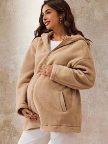 Boho Mama Teddy Fleece Hooded Jacket, Regular Maternity Coat
