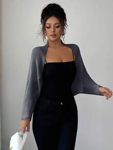 Elenzga 女式蝙蝠袖开衫，百搭，优雅，适合度假，节日，高端品牌，针织毛衣 - 灰色 - 查看 6