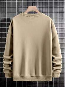 EURMUSE Cotton Men Letter Graphic Drop Shoulder Sweatshirt Without Tee - Beige - View 2