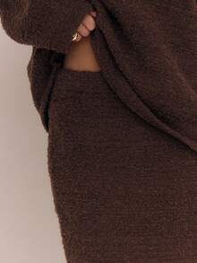 MUSERA Soft Low Waist Maxi Knit Skirt Spring Y2K 90's Casual Cute Easter Basics Summer Holiday Airport Fall Autumn Winter Everyday Office   Chic Sweater - Chocolate Brown - View 4