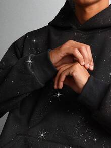 SUMWON 银河印花套头连帽衫冬季星夜图案天体设计休闲舒适超大舒适穿着全身星星宇宙主题 - 黑色 - 查看 4