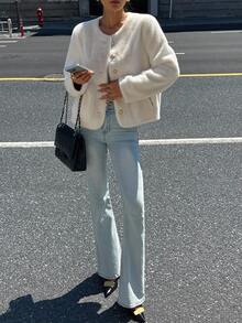DAZY Women's Solid Color Round Neck Regular Jacket, Autumn Women Coats - Beige - View 8