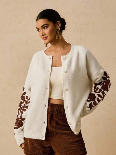 Travachic 秋冬女士休闲宽松前扣长袖大码开衫