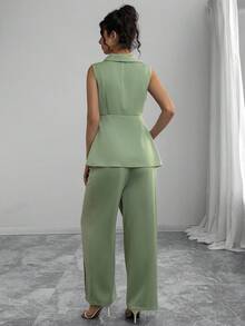 Momance Sleeveless Suit Set, Elegant & Romantic Fitted Waistline Business Maternity Outfit - Green - View 3