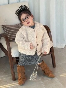 DAZY 女童纯色羊毛长袖夹克，秋冬舒适穿着