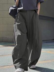 Manfinity Roghcode Quần Cargo dáng rộng màu trơn thường ngày cho nam Quần quá khổ cho nam Quần rộng thùng thình cho nam Quần quá khổ cho nam Quần rộng thùng thình cho nam Quần rộng thùng thình cho nam, Mùa thu - Màu xám đen - Xem 5