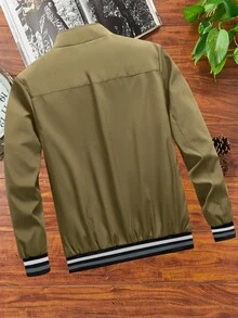 Manfinity Homme 宽松男士拉链口袋夹克（不含 T 恤），时尚休闲轻便夹克，秋季 - 卡其色 - 查看 2