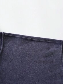 ROMWE MEN Betty Boop | ROMWE Spring Casual Graphic Men'S Fall Letter & Figure Graphic Washed Loose Fit Hoodie, Long Sleeve Top - Navy Blue - View 5