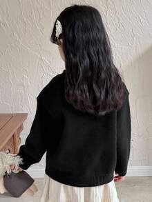 DAZY 少女圆领蝴蝶结休闲毛衣，秋季 - 黑色 - 查看 5