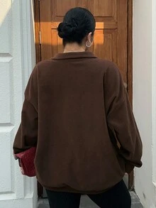 Dazy Plus Plus Size Zip-Up Letter Embroidered Loose Fit Fleece Hoodie, Streetwear Style, Autumn/Winter, Plus Size