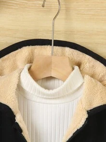 SHEIN Genkimix Kids 1 件休闲学院风可爱简约纯色连帽羊毛夹克，适合日常穿着、上学、郊游、户外活动、秋冬