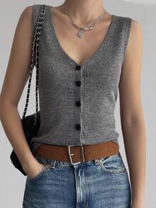 DAZY 女士V领无袖修身街头休闲背心外套 - 白色 - 查看 1