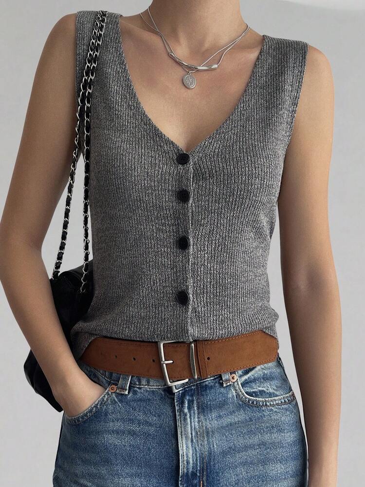 Women's V-Neck Sleeveless Fitted Street Casual Vest Jacket Women Coats