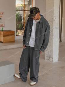 DAZY 男士深灰色纯色牛仔西装，秋季 - 灰色 - 查看 4
