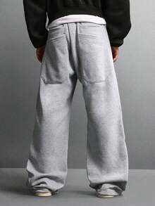 SUMWON Ultra Wide Leg Baggy Sweatpants Fall Winter Cozy Fleece Loungewear Pants Relaxed Fit Elastic Waist Drawstring Streetwear Bottom Plain - Grey - View 5
