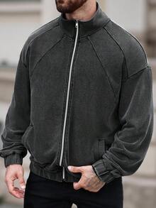 Manfinity Homme Men's Casual Zip-Up Patchwork Jacket, Autumn - Black - View 4