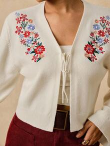Travachic Cárdigan de mujer de talla grande bordado para otoño/invierno - Blanco - Ver 7