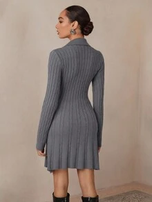 Modelyn Váy dệt kim dài tay cổ polo thêu hình ngựa đi làm cho nữ - Xám - Xem 2