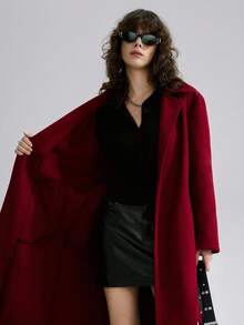 Airlisse Women's Autumn Red Lapel Tie-Waist Overcoat