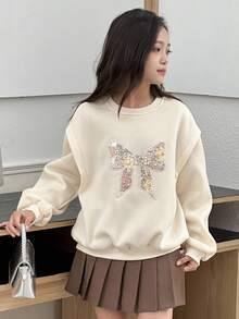 Dazy Kids Tween Mädchen Pullover mit Schleife, gestrickt und mit Fleece gefüttert, langärmlig, modisch und stilvoll für Herbst/Winter