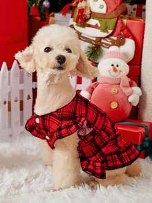 PETSIN 1 pièce Robe à manches bouffantes à carreaux rouges pour animaux de compagnie, Noël - Multicolore - Voir 8